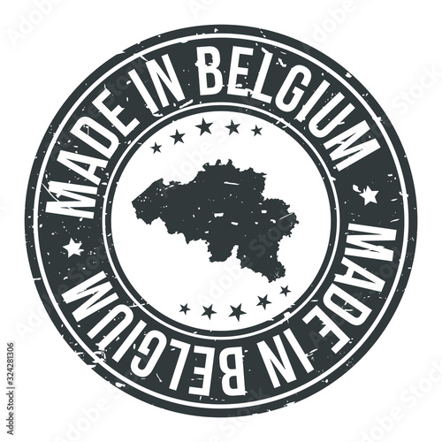 Made in Belgium Map. Quality Original Stamp Design Vector Art.