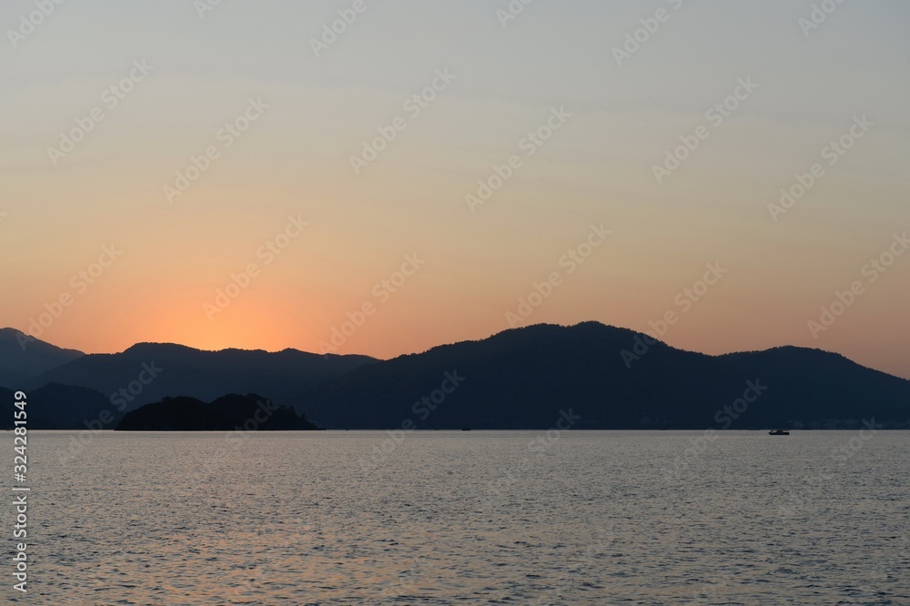 Sunset in the bay of Marmaris Aegean Sea. Turkey