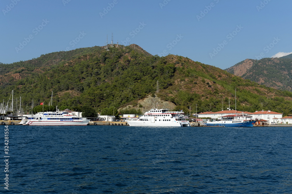 Sea vessels at the Wharf of the city of Marmaris