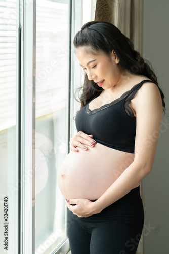 Young beautiful pregnant woman standing near window at home Free Download Young beautiful pregnant woman standing near window at home - GFXLoad