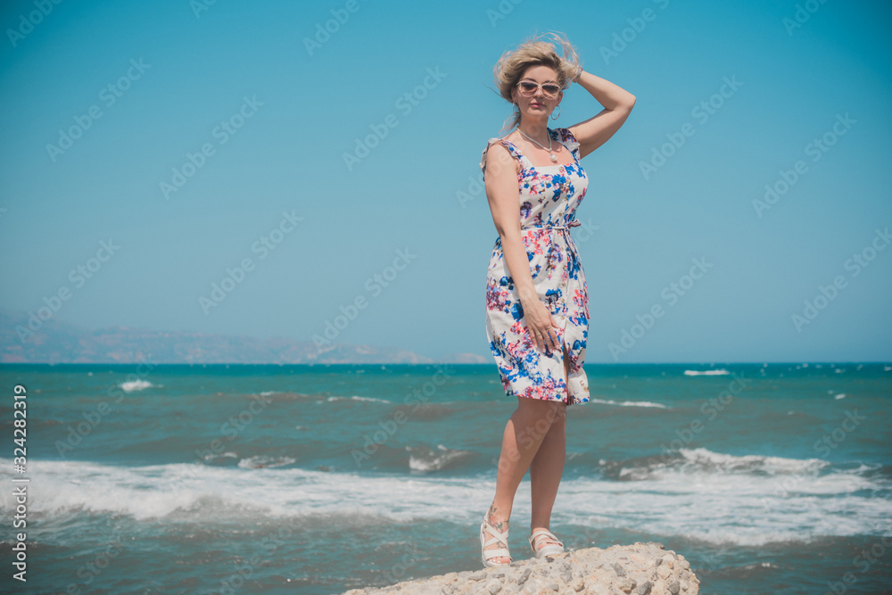 Travelling time. Cute plus size nice woman at vacation, stylish casual style 