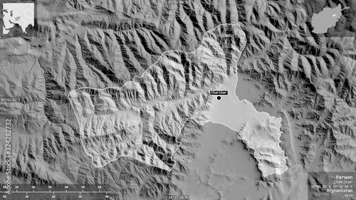 Parwan, Afghanistan - composition. Grayscale photo