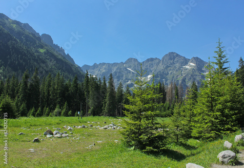 High Tatras. Western Carpathian mountains. The Tatra National Park in the Rybi Potok (the Fish Brook) Valley, Zakopane, Poland.