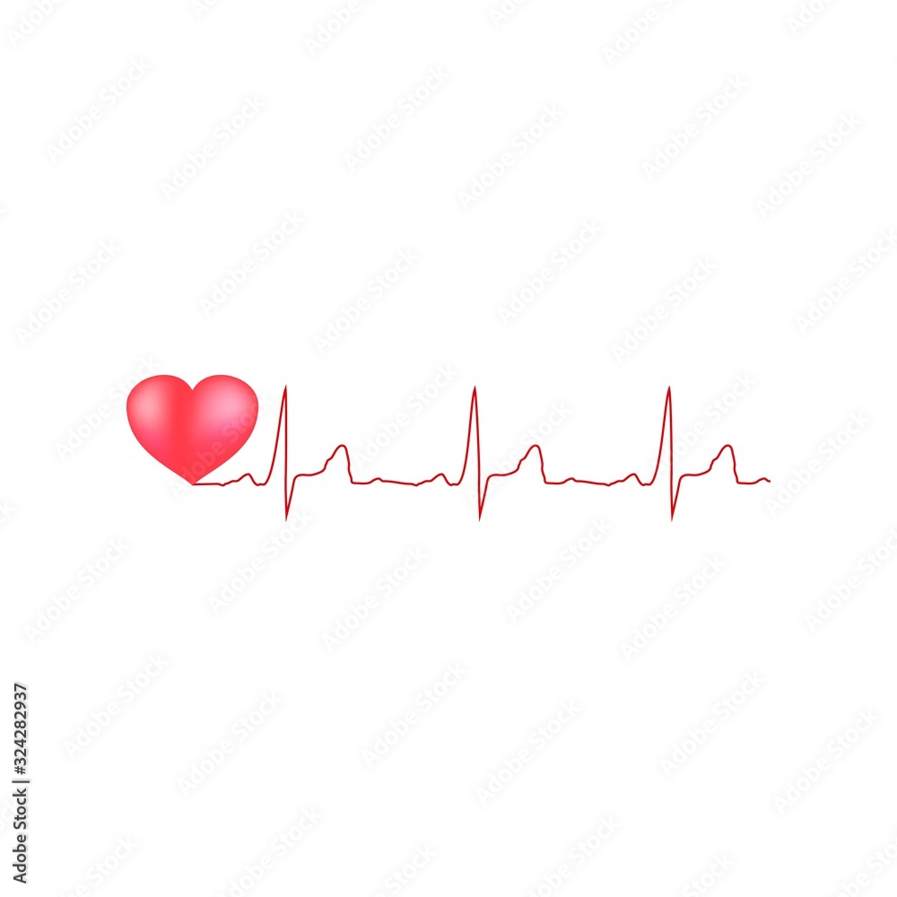 Electrocardiogram and heart sign. Graphic background design. Modern stylish abstract card for hospital. Symbol love, life, medicine, care. Colorful template for prints, label. Vector illustration.
