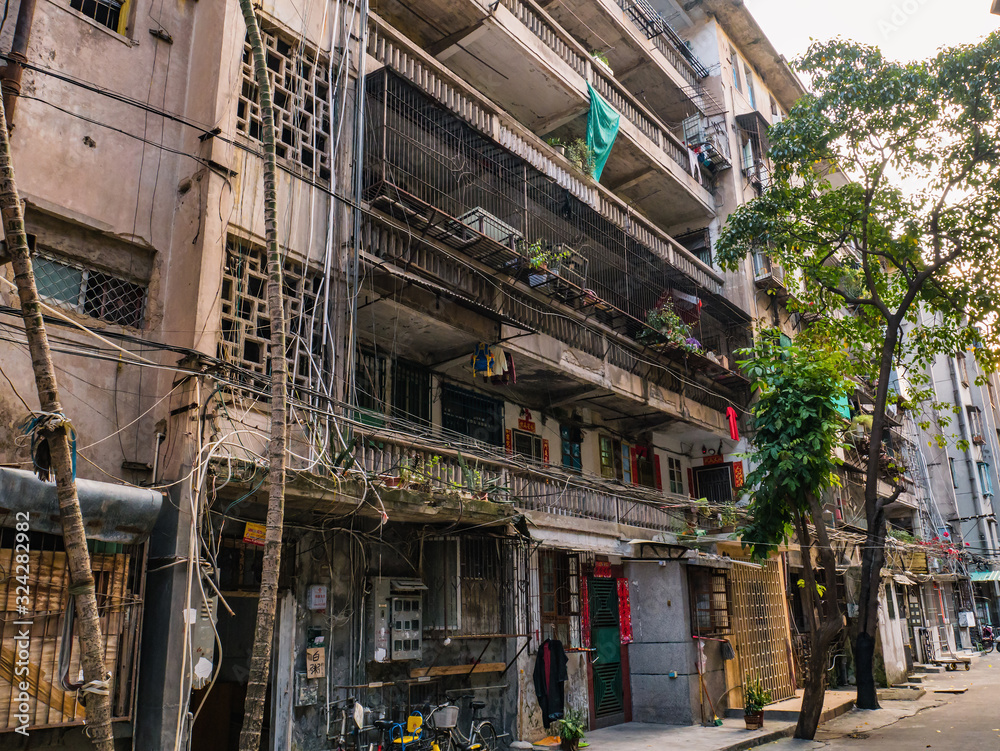 Shantou/china-30 march 2018:Apartment building in Alley downtown district in shantou city at china.Shantou city of Teochew people in Guangdong province China