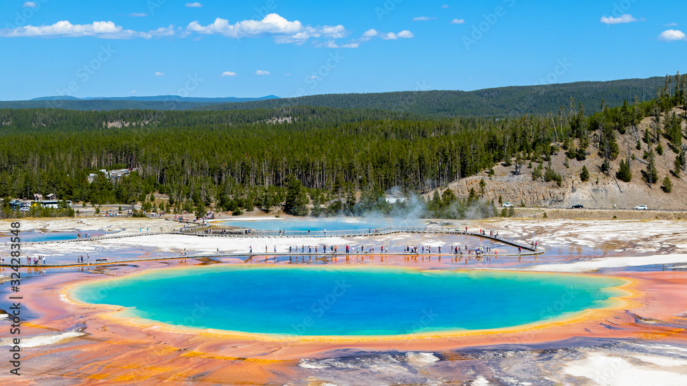 A view of the Grand Prismatic Spring in Yellowstone National Park