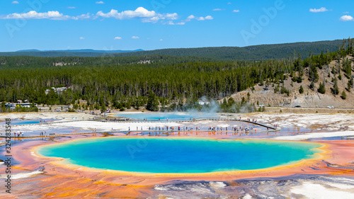 A view of the Grand Prismatic Spring in Yellowstone National Park
