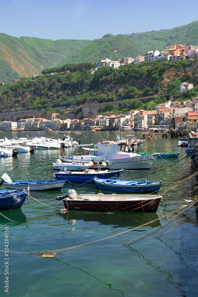 Many small boats in the port of Tropea.