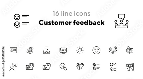 Customer feedback line icon set. Smiley, like, dislike. Ecommerce concept. Can be used for topics like retail, store, approval