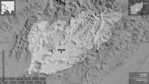 Urozgan, Afghanistan - composition. Grayscale photo