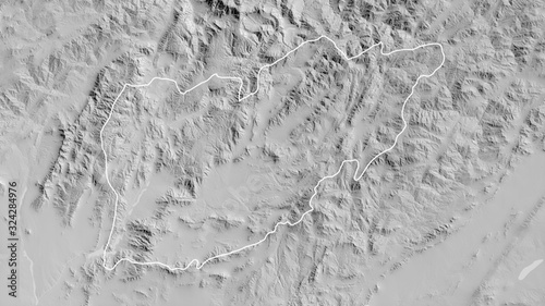 Urozgan, Afghanistan - outlined. Grayscale photo