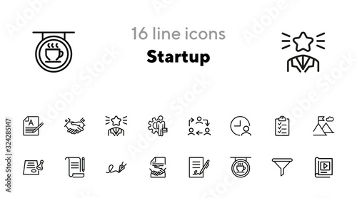Startup line icon set. Contract, handshake, checklist. Business concept. Can be used for topics like deal, partnership, agreement