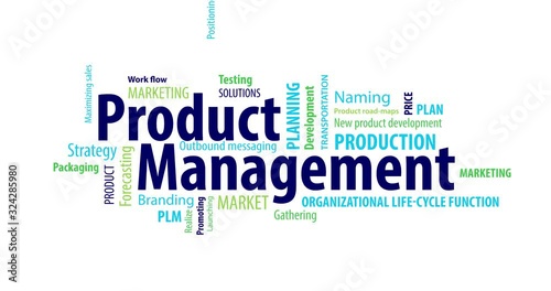 Animated Product Management  Word Cloud on a White Backgroound photo