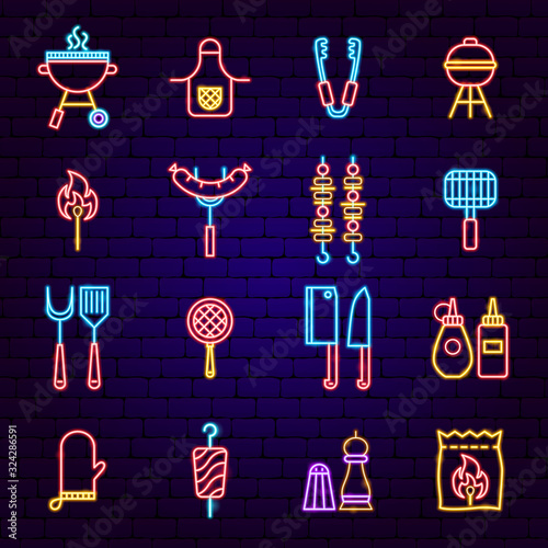BBQ Party Neon Icons