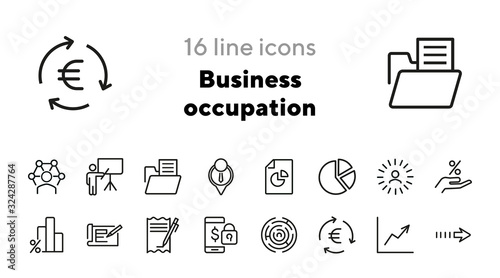 Business occupation icons. Professional knowledge, percentage diagram, pie chart. Business concept. Vector illustration can be used for topics like business process, finance, professional skills