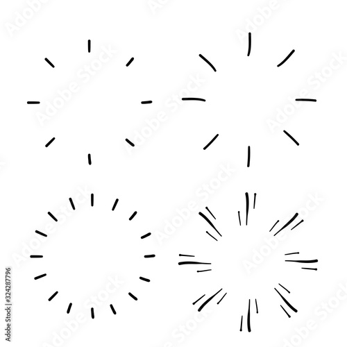 Collection of Vintage Sunburst Explosion with Handdrawn style Elements Fireworks Black Rays doodle
