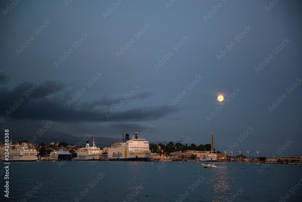 Full Moon over Split harbour, Croatia