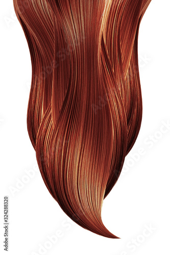 Henna hair isolated on white background. Long ponytail
