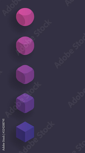 Growth, upgrowth and skill. Vector transformation and evolution gradient colors shapes of a square into a circle. Abstract isometric digital background, vertical illustration.