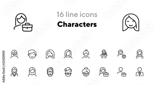 Characters line icon set. Face, personnel, profession. Avatar concept. Can be used for topics like people, social media, occupation