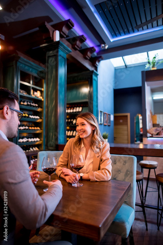 Young couple enjoying lunch in the restaurant