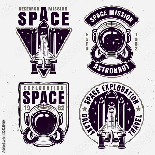 Space exploration set of four vector emblems