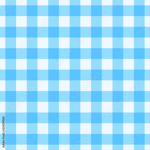 Vector gingham striped checkered blanket tablecloth. Seamless white blue table cloth napkin pattern background with natural textile texture. Country fabric material for breakfast or dinner picnic