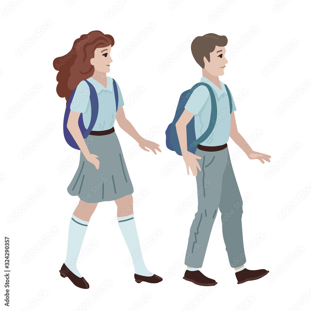 High school students go to school. Vector illustration