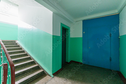 Russia, Omsk- October 18, 2019, 2019: interior room apartment. public place, porch. doors, walls, corridors