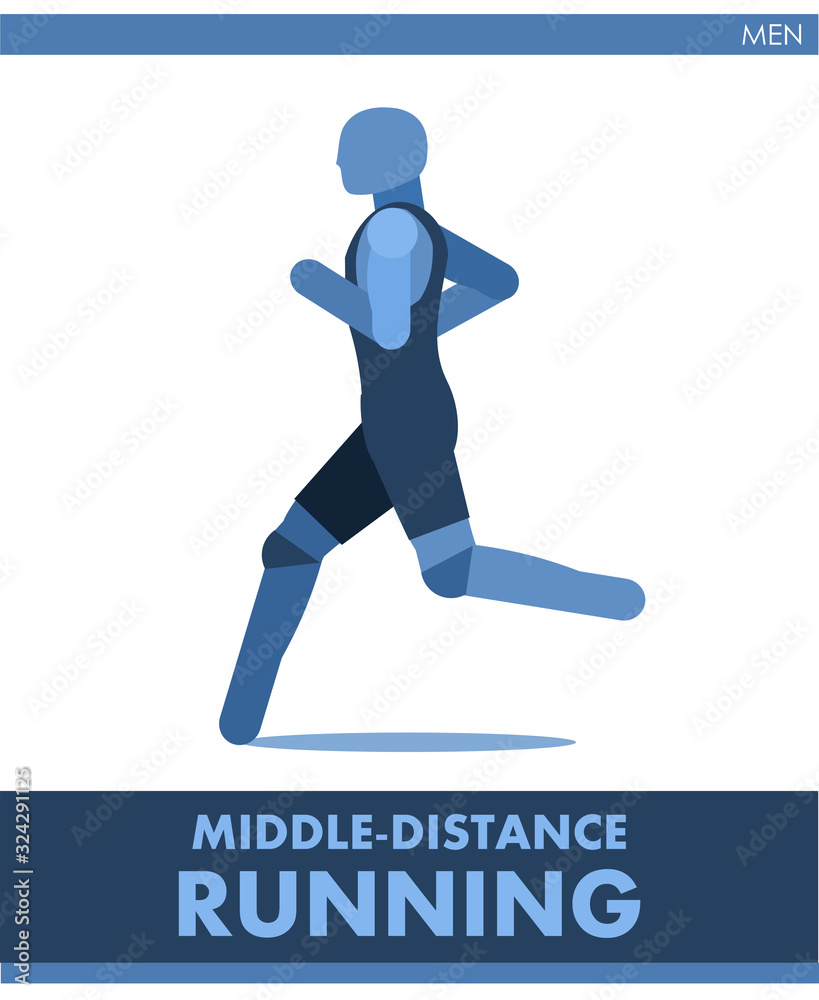 Middle-distance running. Run. Athletics. Cross-country sports; racing competition. The symbolic image. One of a series. Male. International sports. Vector. Isolated on a white background.