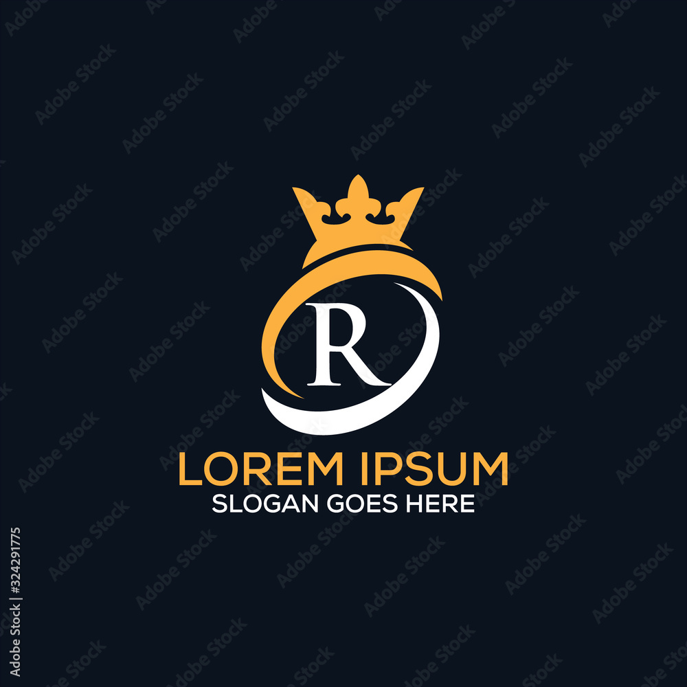 Naklejka premium Luxury modern R letter crown logo design template vector eps