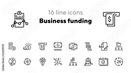Business funding line icon set. Money, brainstorming, report. Business concept. Can be used for topics like finance, income, money making