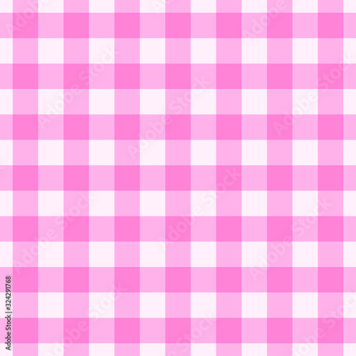 Vector gingham striped checkered blanket tablecloth. Seamless white pink table cloth napkin pattern background with natural textile texture. Country fabric material for breakfast or dinner picnic