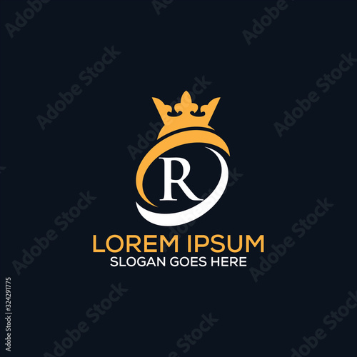 Luxury modern R letter crown logo design template vector eps