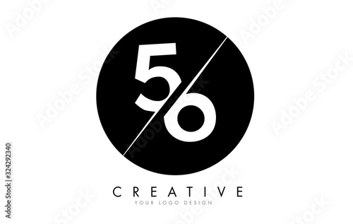 56 5 6 Number Logo Design with a Creative Cut and Black Circle Background.
