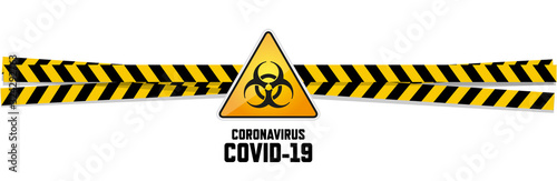 Warning coronavirus sign on white banner	