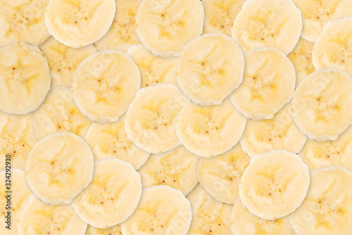Background texture of sliced banana pieces.