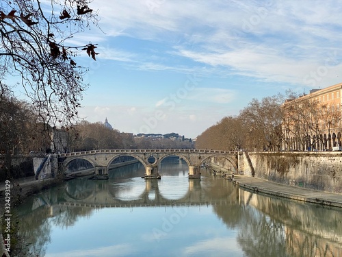 Tiber river in Rome, Italy. January