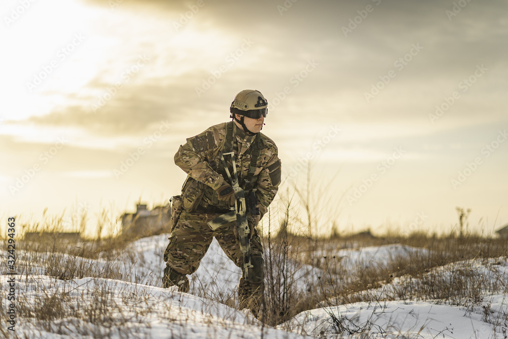 Ukrainian soldier guarding the border from the Russians. The atmosphere of the shootout in the field of Ukrainian soldiers with Russian