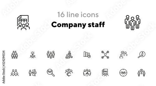 Company staff line icon set. People, team, search. Business concept. Can be used for topics like human resource, personnel, selection
