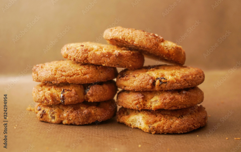 Freshly baked cookies with raisins and cashew nuts Freshly baked cookies with raisins and cashew nuts