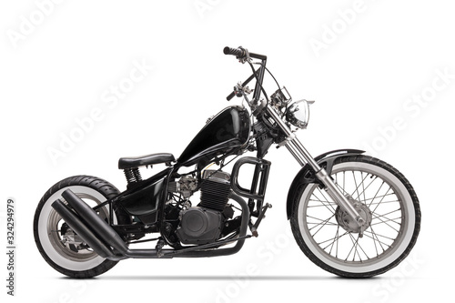 Studio shot of a black custom motorbike