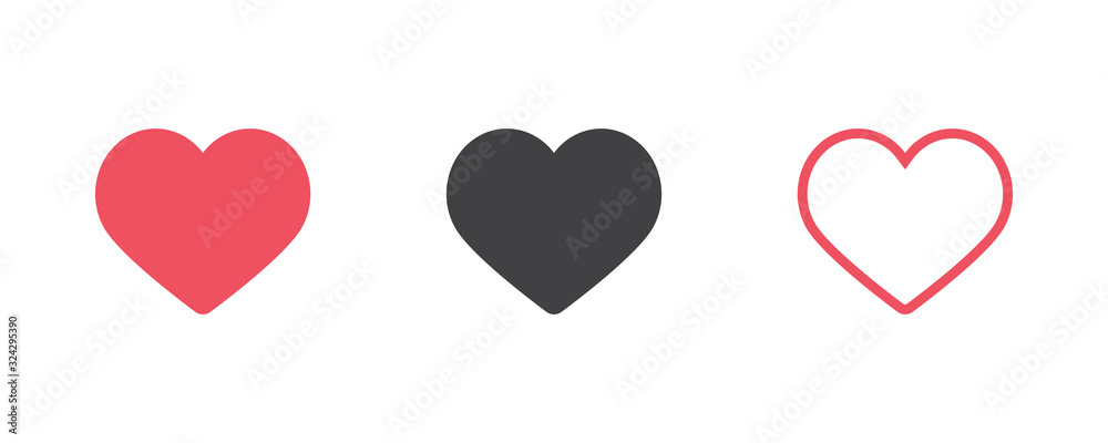 set of Red, black and monoline heart design icon flat. Valentine's Day sign, emblem isolated on white background, Flat style for graphic and web design, logo vector set of Red, black and monoline heart design icon flat. Valentine's Day sign, emblem isolated on white background, Flat style for graphic and web design, logo vector