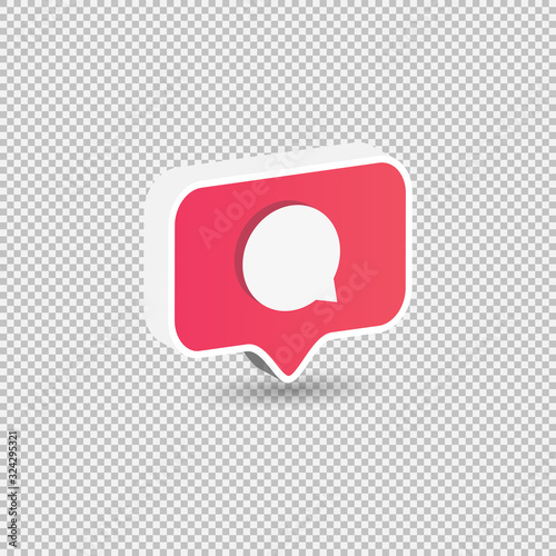 3d isometric comment icon on a red pin isolated on transparent background - vector