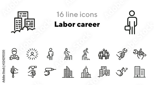 Labor career line icon set. Technician, mechanic, tool, wrench, drill, hammer. Mechanical work concept. Can be used for topics like occupation, blue collar, worker, repair