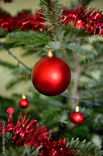 Red Christmas Bauble on the Christmas Tree