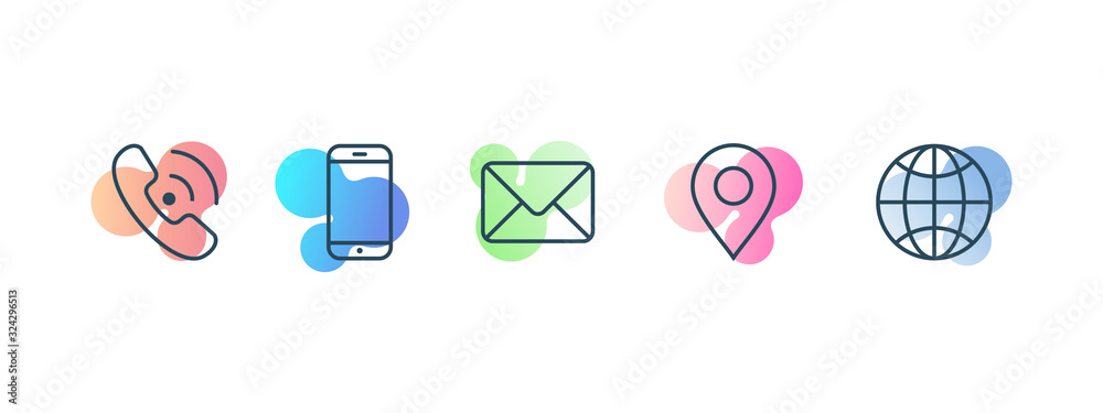 Set of contact information icon with abstract gradient fluid background version - vector