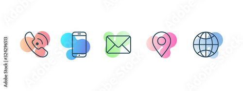 Set of contact information icon with abstract gradient fluid background version - vector
