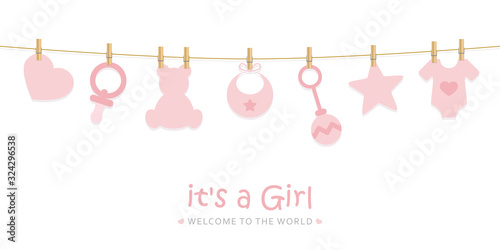 baby shower welcome greeting card for childbirth vector illustration EPS10