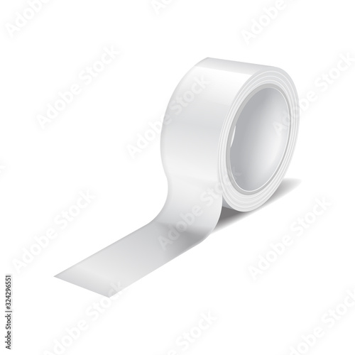 Vector white scotch tape roll. Realistic mockup template of sticky tape roll, adhesive tape